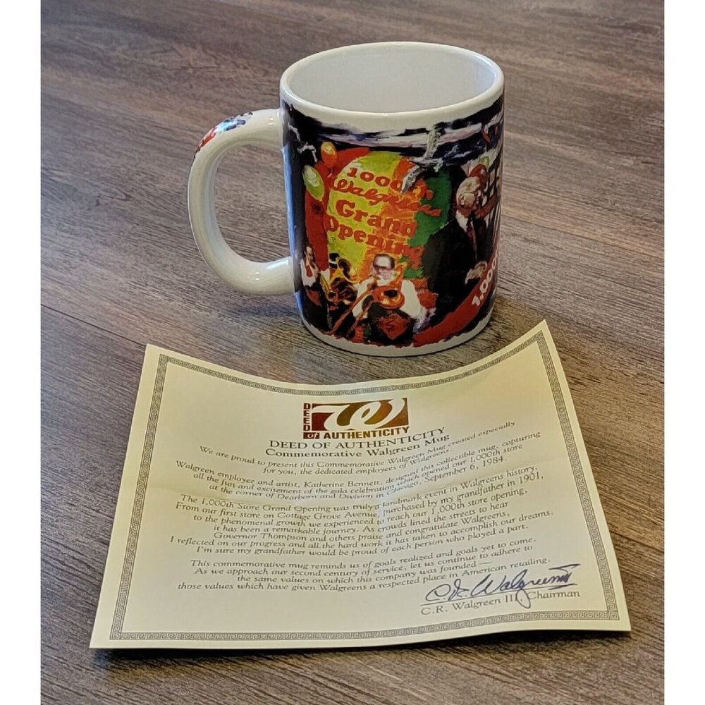 Vintage Walgreens 1000th Store Coffee Cup Mug Artist Design Certificate Genuine